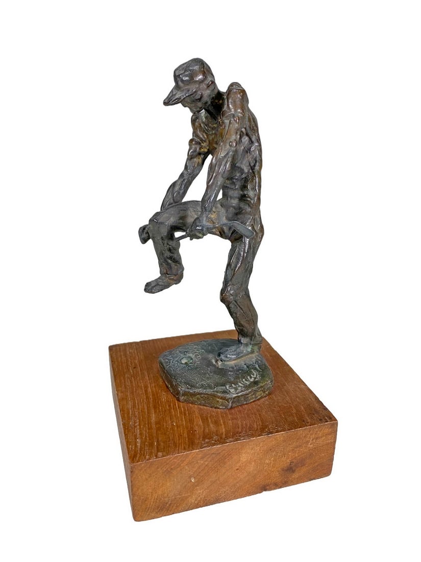 Vintage Angry Golfer Bronze Statue, Illegible signature (1 of 5)