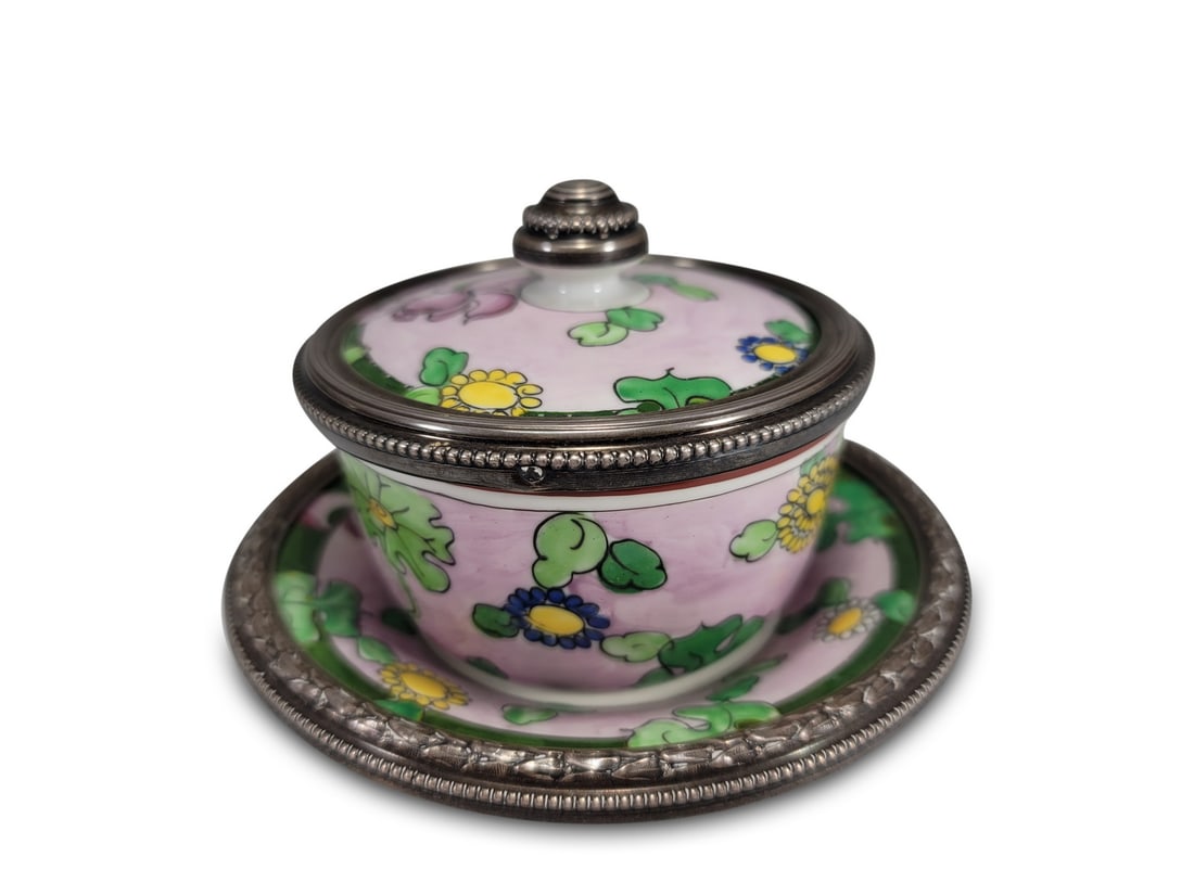 Antique French Mehun Silver & Porcelain Jar (1 of 6)