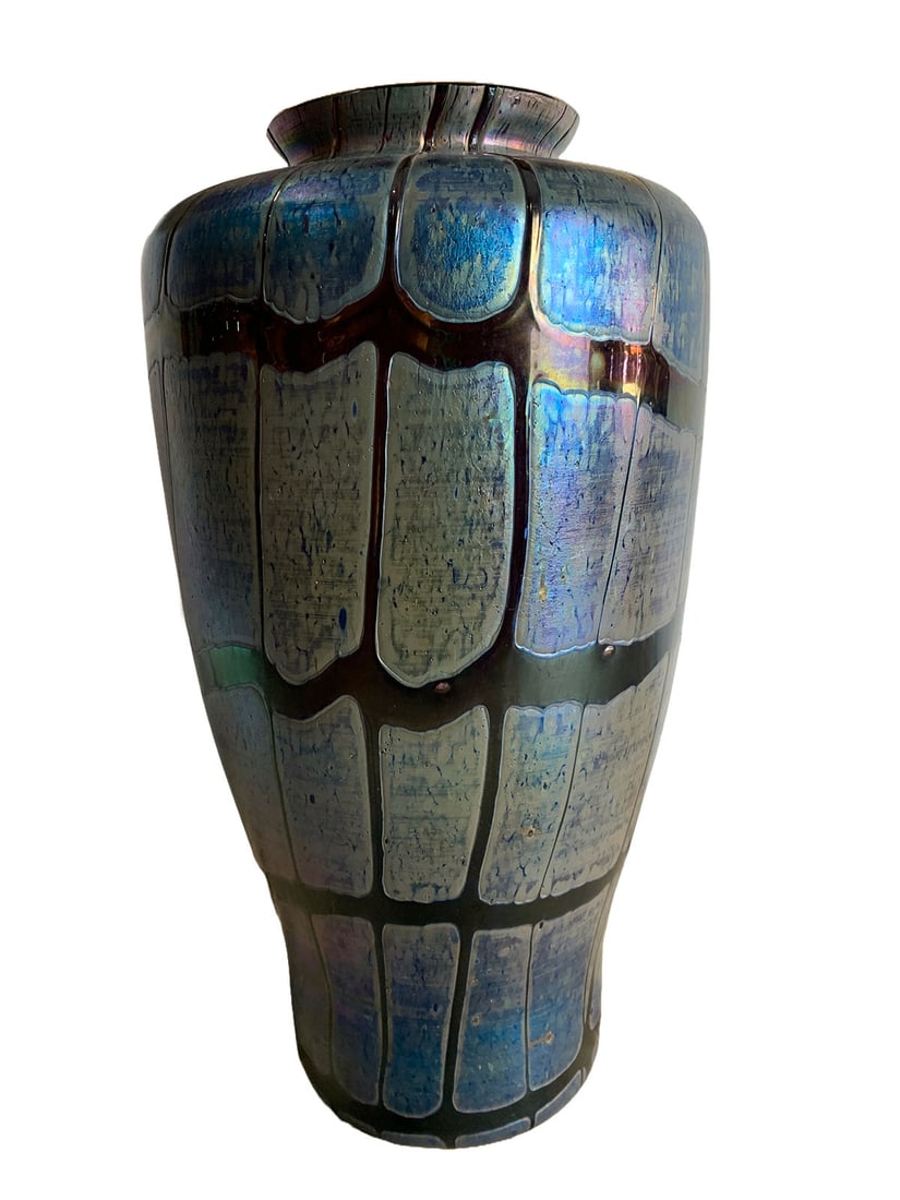 Signed Louis C Tiffany Iridescent Blue Glass Vase (1 of 8)