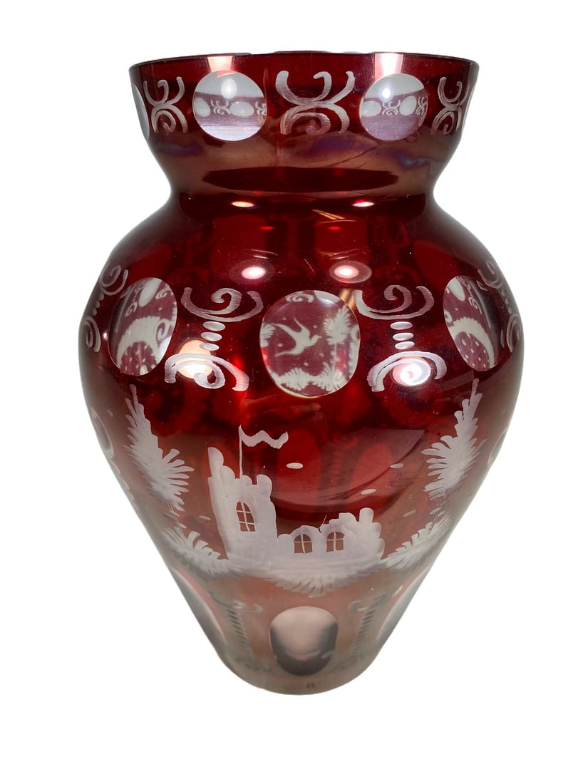 Egermann, Czeck Rubi Red Cut to Clear Crystal Vase (1 of 7)