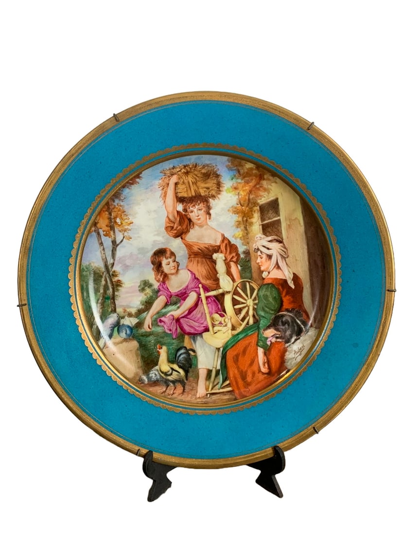 Antique French Hand Painted by Aubert Porcelain Plate: Antique French Hand Painted by Aubert Porcelain Plate. 1 1/2 x 12 1/4 in.Local Pick up call one day before to make an appointment. TO SHIP THIS ITEM IN USA OR INTERNATIONAL, PLEASE CONTACT THE SHIPPER