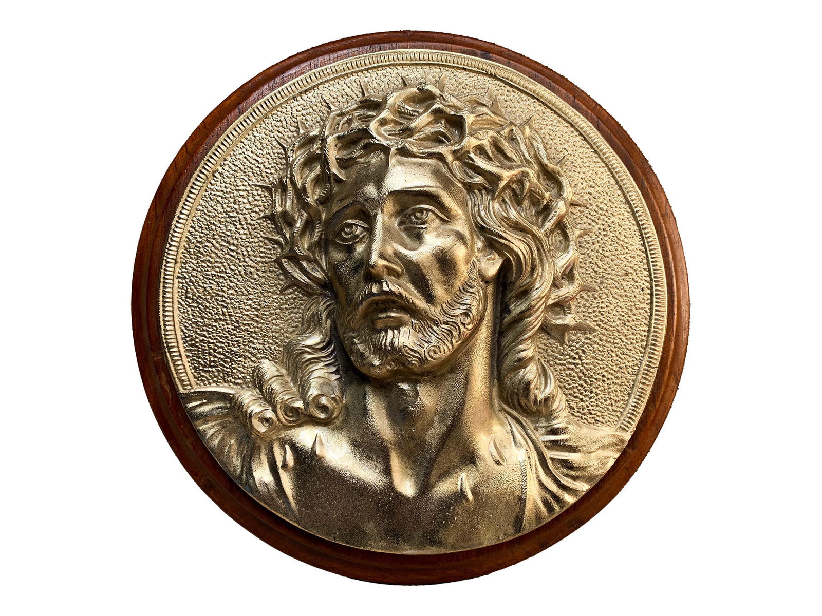 Antique Gilt Spelter & Wood Jesus Plaque (1 of 3)