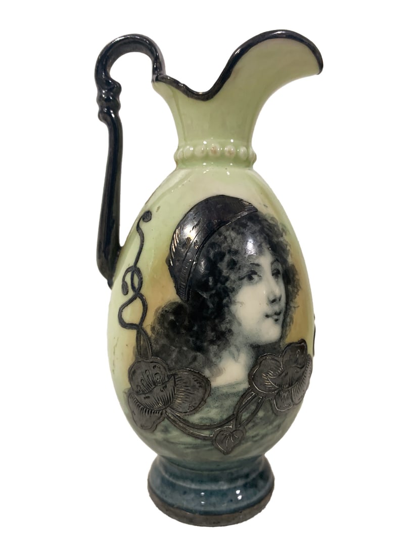 Ernst Wahliss Art Nouveau Portrait Pottery Jug: Ernst Wahliss Art Nouveau Portrait Pottery Jug. 4 1/2 x 2 1/8 x 2 1/4 in.Local Pick up call one day before to make an appointment. TO SHIP THIS ITEM IN USA OR INTERNATIONAL, PLEASE CONTACT THE SHIPPER