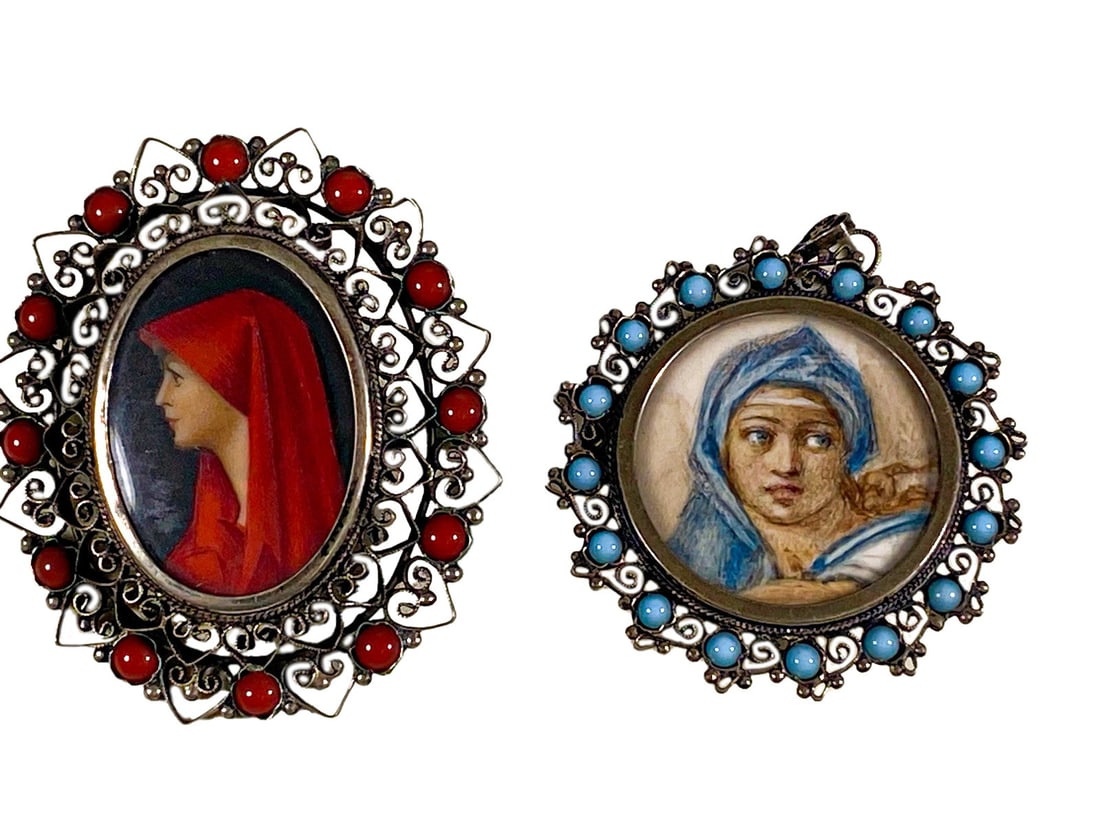 2 Antique 800 Silver & Stones Miniature Brooches (1 of 11)