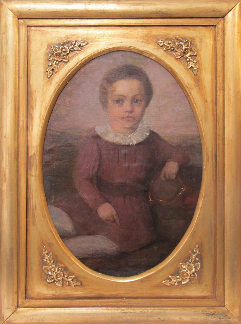Antique European oil on board child painting (1 of 3)