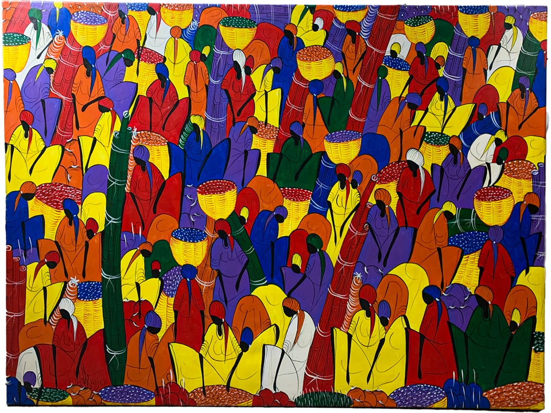 Signed Lafrance Haitian Acrylic on Canvas Large Painting: Signed Lafrance Haitian Acrylic on Canvas Large Painting. 36 1/4 x 57 1/4 x 1 inLocal Pick up call one day before to make an appointment. TO SHIP THIS ITEM IN USA OR INTERNATIONAL, PLEASE CONTACT THE
