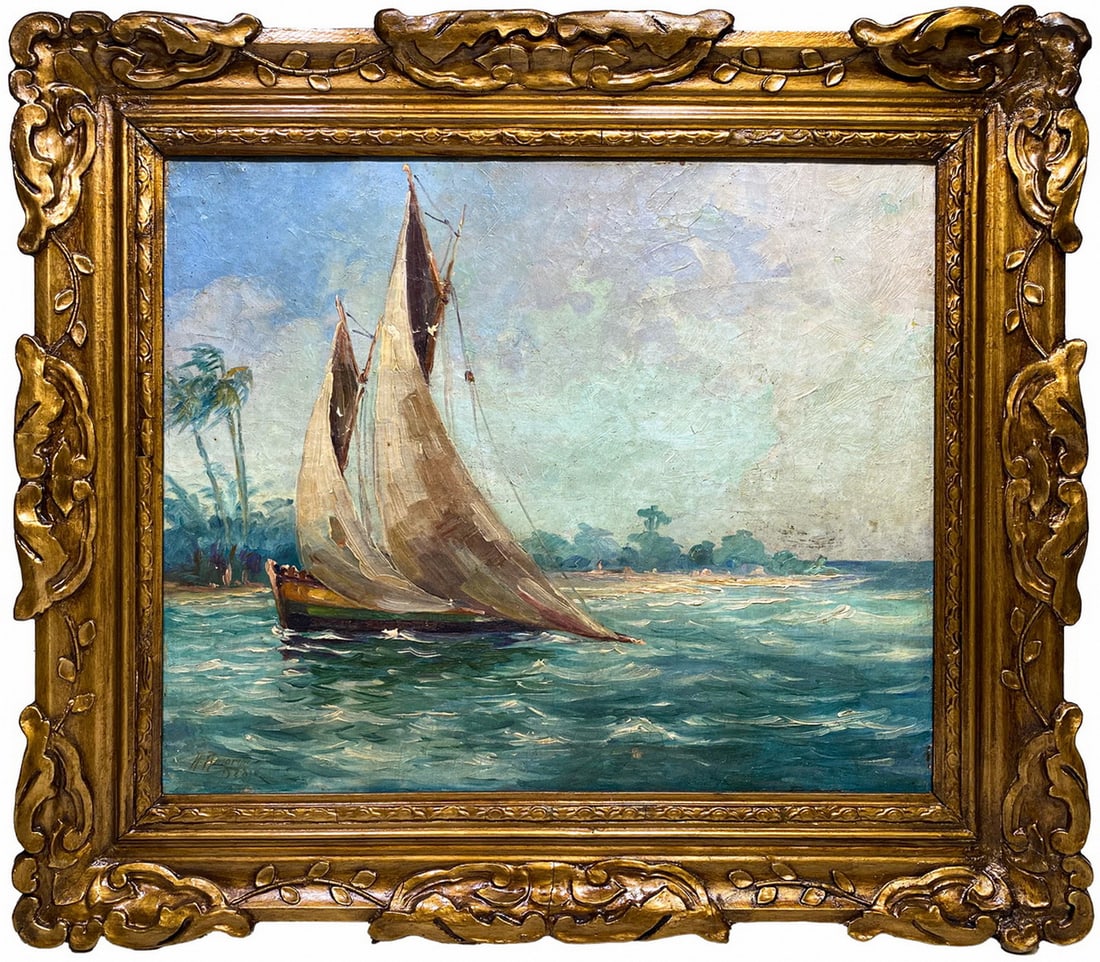 Signed A. Amorim, 1928 Oil on Canvas Ship Painting (1 of 5)