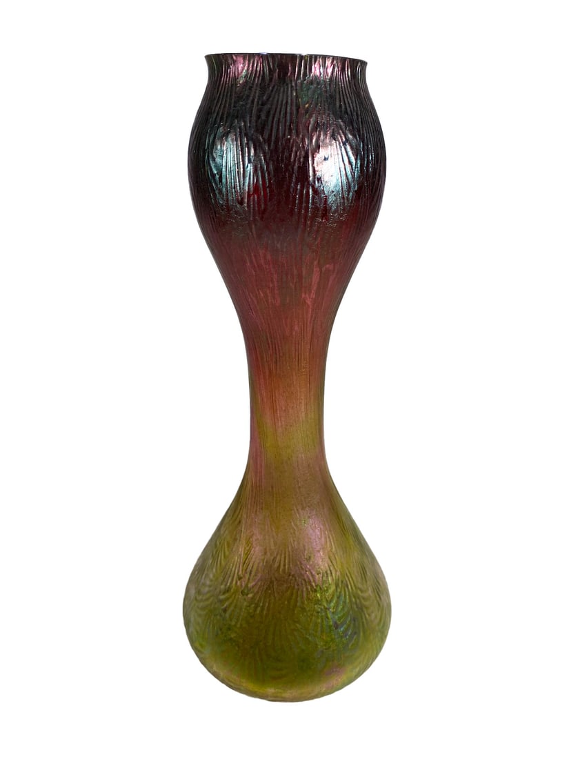 Loetz Style French Iridescent Glass Vase: Loetz Style French Iridescent Glass Vase. 8 7/8 x 3 1/2 in.Local Pick up call one day before to make an appointment. TO SHIP THIS ITEM IN USA OR INTERNATIONAL, PLEASE CONTACT THE SHIPPERS : 1) UPS sto