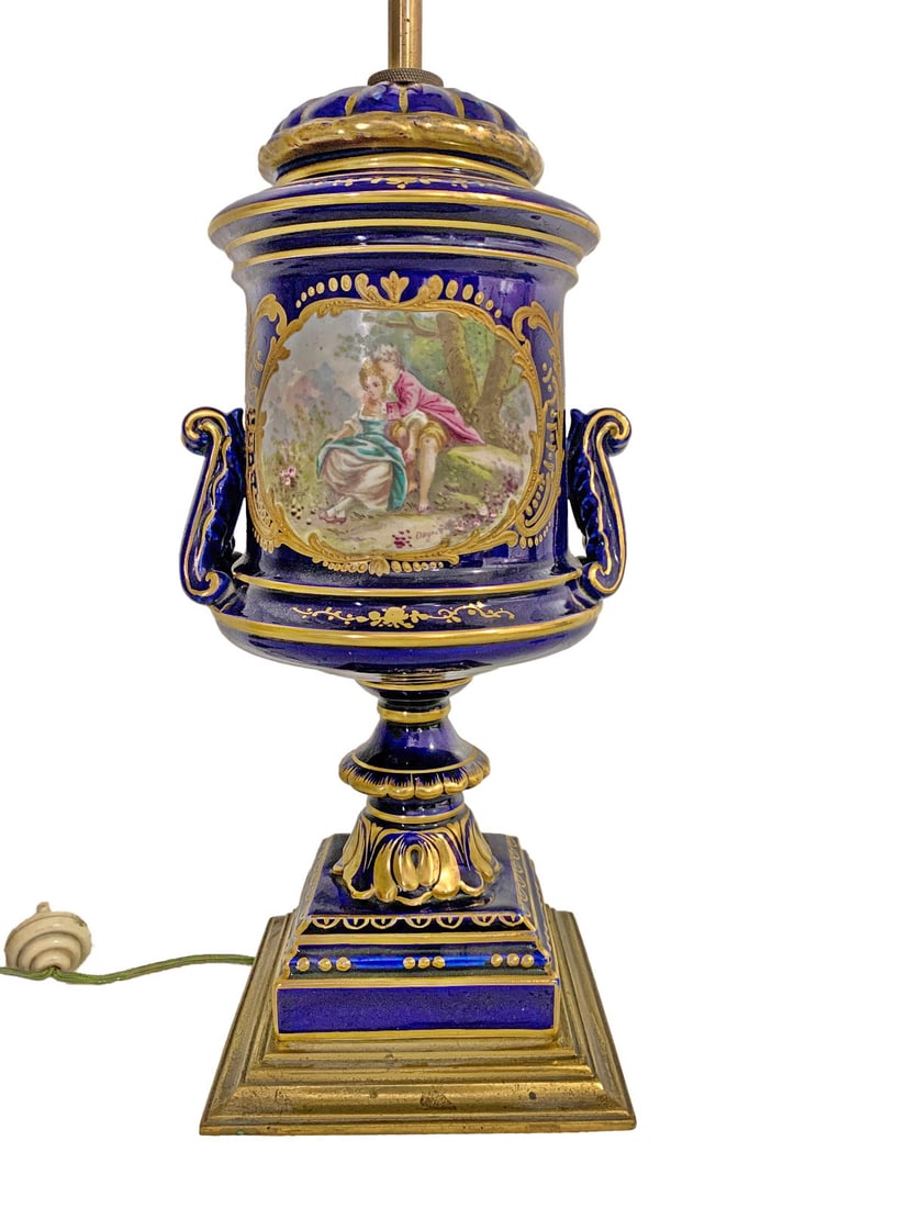 Antique French Sevres Porcelain & Bronze Lamp: Antique French Sevres Porcelain & Bronze Lamp. 26 1/2 x6 x 6 in.Local Pick up call one day before to make an appointment. TO SHIP THIS ITEM IN USA OR INTERNATIONAL, PLEASE CONTACT THE SHIPPERS : 1) UP