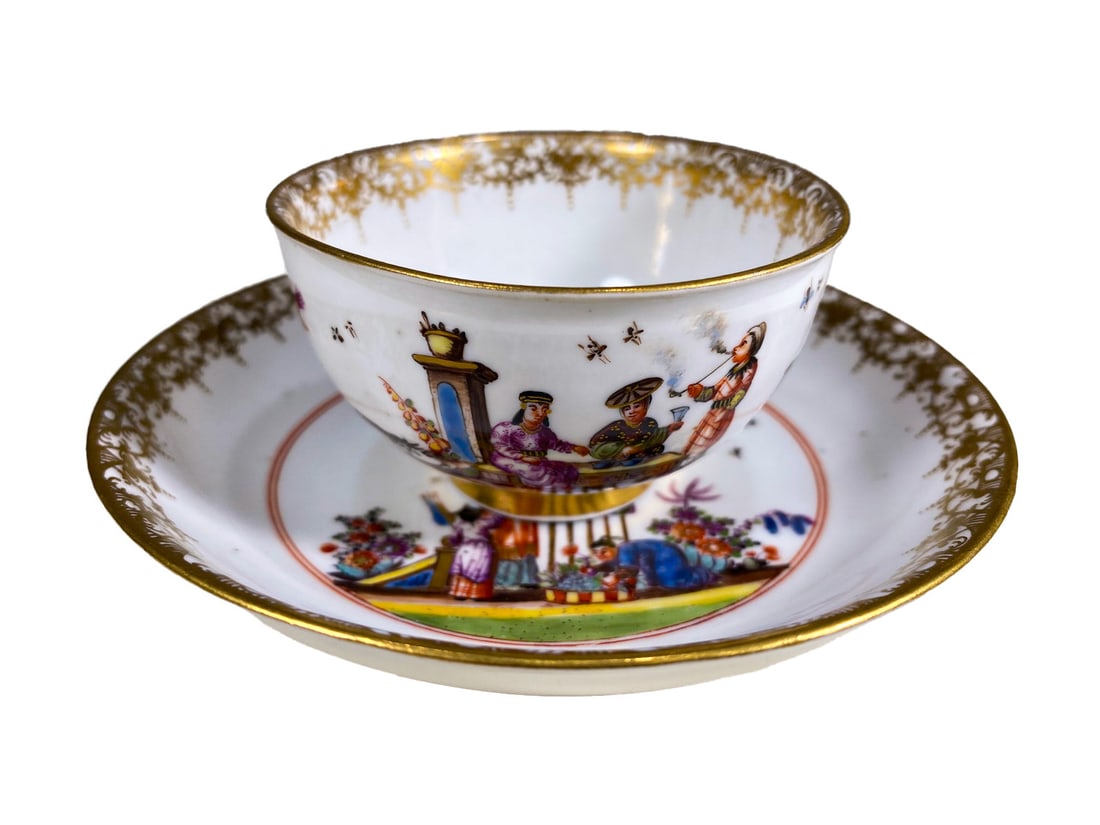 Antique German Meissen Hand Painted Porcelain Cup & Saucer (1 of 9)
