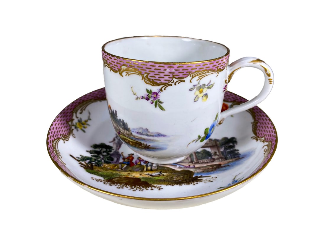 Antique German Meissen Hand Painted Porcelain Cup & Saucer (1 of 10)