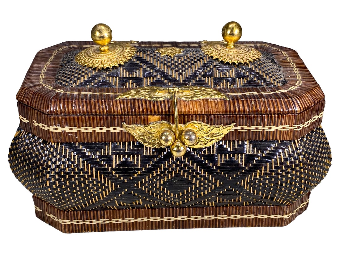Vintage Wicker &b Bronze Jewelry Box (1 of 9)
