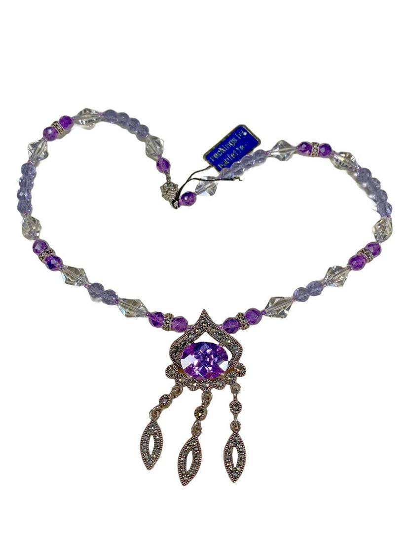 Sterling 925 Amethyst & Glass Necklace by Paulette (1 of 8)