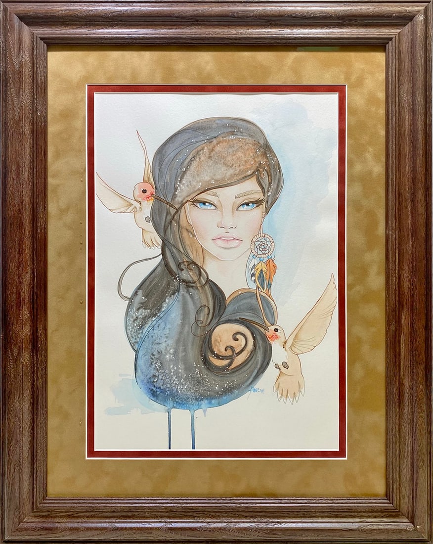 Aime Starr, Little Bird Pencil & Watercolor Painting: Aime Starr, Little Bird Pencil & Watercolor Painting. 25 1/8 x 19 1/8 in framed. 16 1/4 x 11 in unframed.Local Pick up call one day before to make an appointment. TO SHIP THIS ITEM IN USA OR INTERNATI