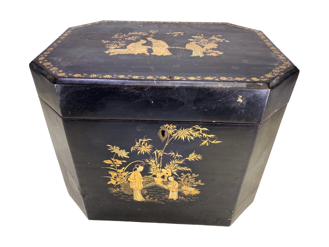 Antique Chinese Wood & Pewter Tea Caddy Box (1 of 12)