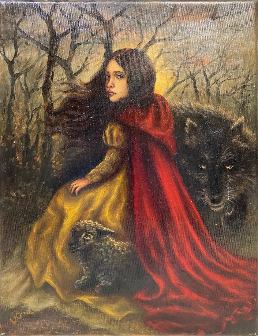 Little Red Riding Hood Oil on Canvas, signed Bianca (1 of 7)