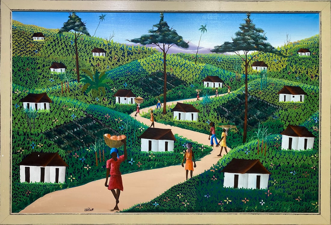 Signed Y. Antoine Haitian Oil on Canvas Painting: Signed Y. Antoine Haitian Oil on Canvas Painting. 26 1/8 x 38 1/8 in.Local Pick up call one day before to make an appointment. TO SHIP THIS ITEM IN USA OR INTERNATIONAL, PLEASE CONTACT THE SHIPPERS :