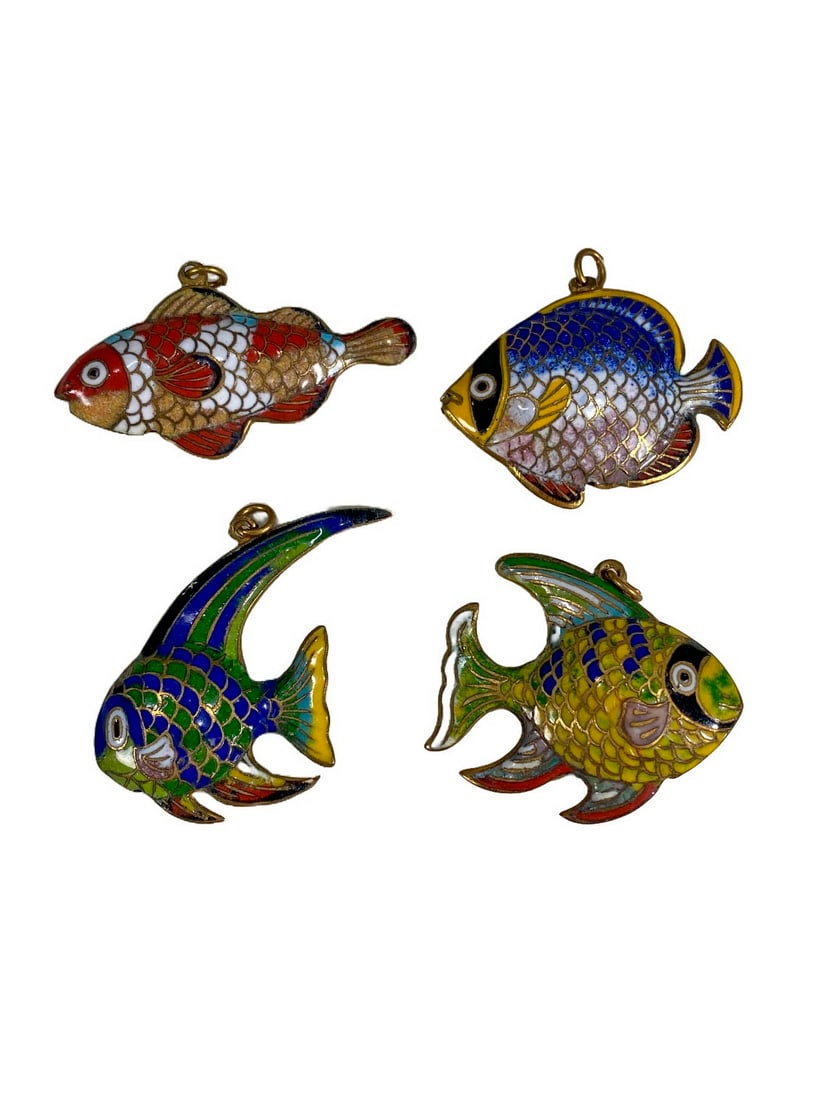 Vintage Set of 4 Cloisonne Fish Pendants (1 of 9)