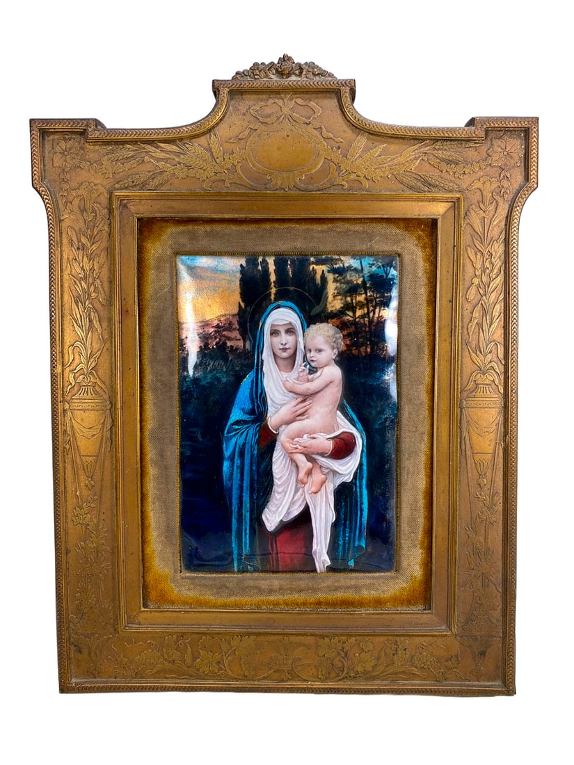 Antique French Enamel on Copper Madonna & Child (1 of 11)