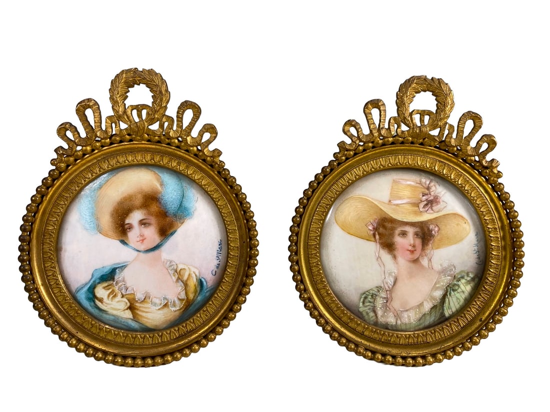 Antique French Pair of Miniature Paintings (1 of 9)