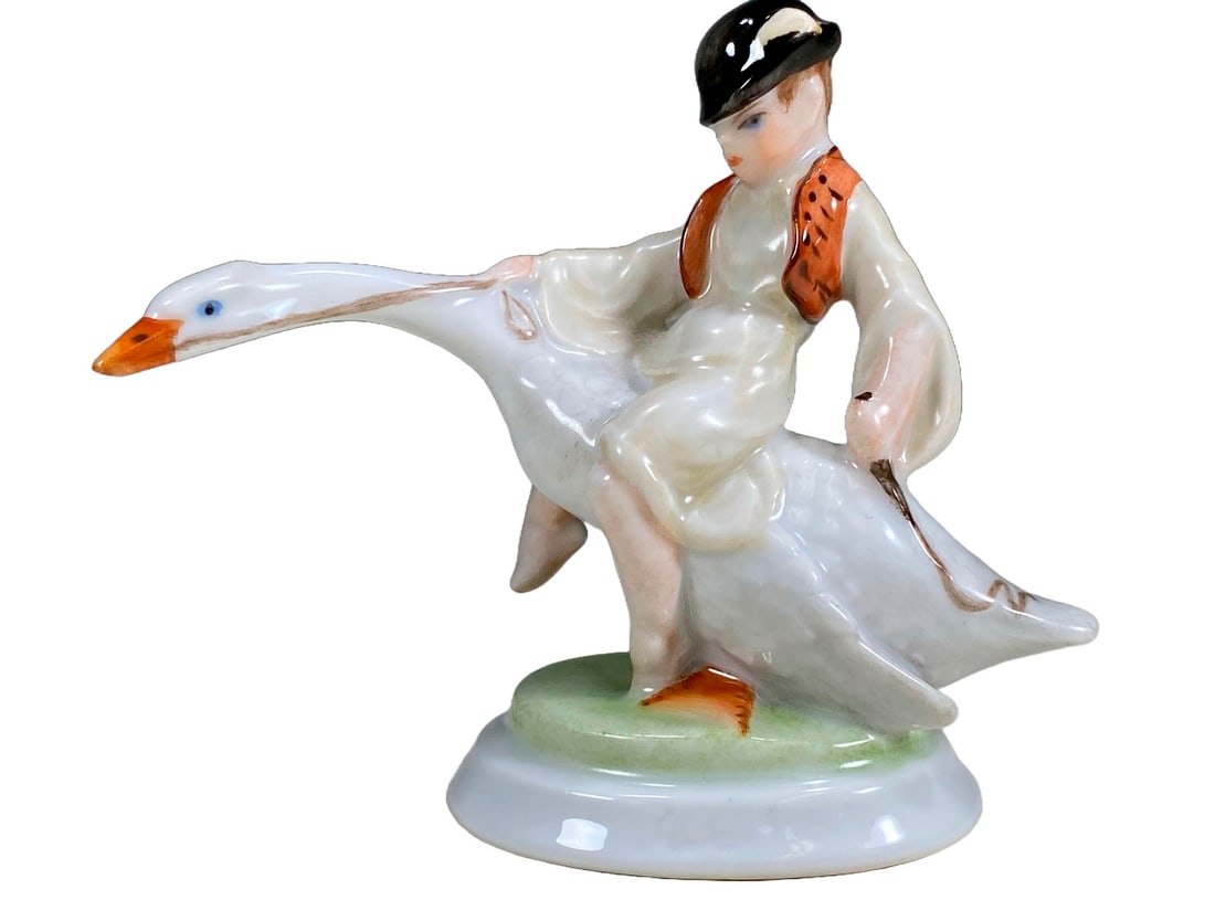 Herend Boy Riding Goose Porcelain Figurine (1 of 5)