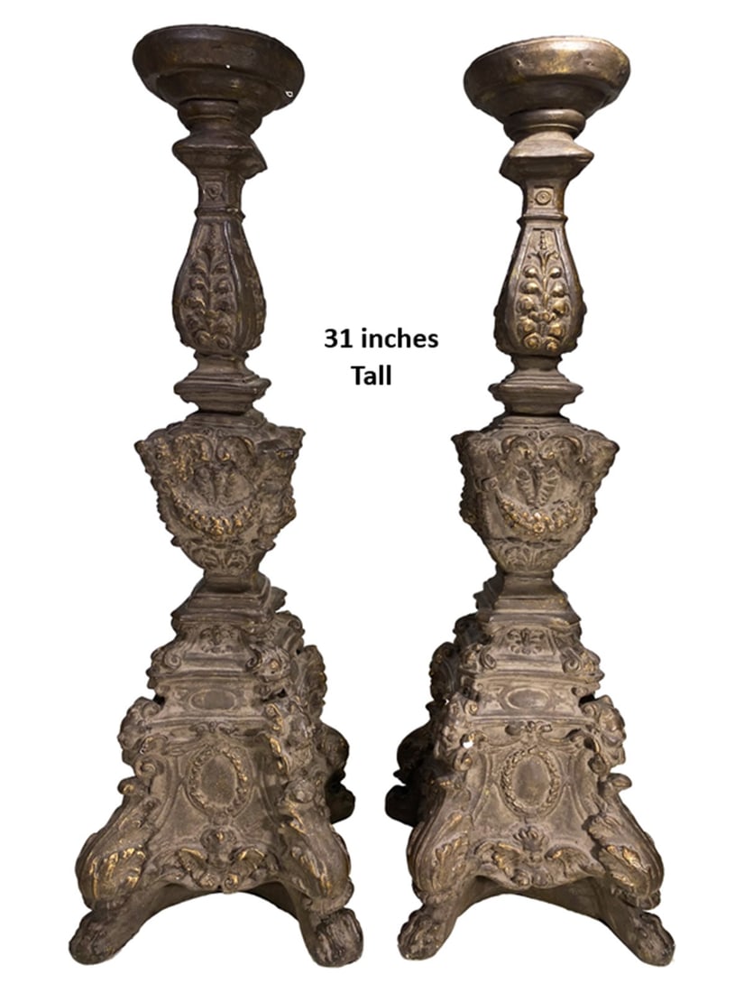 Vintage Pair of Plaster Church Candlesticks (1 of 6)