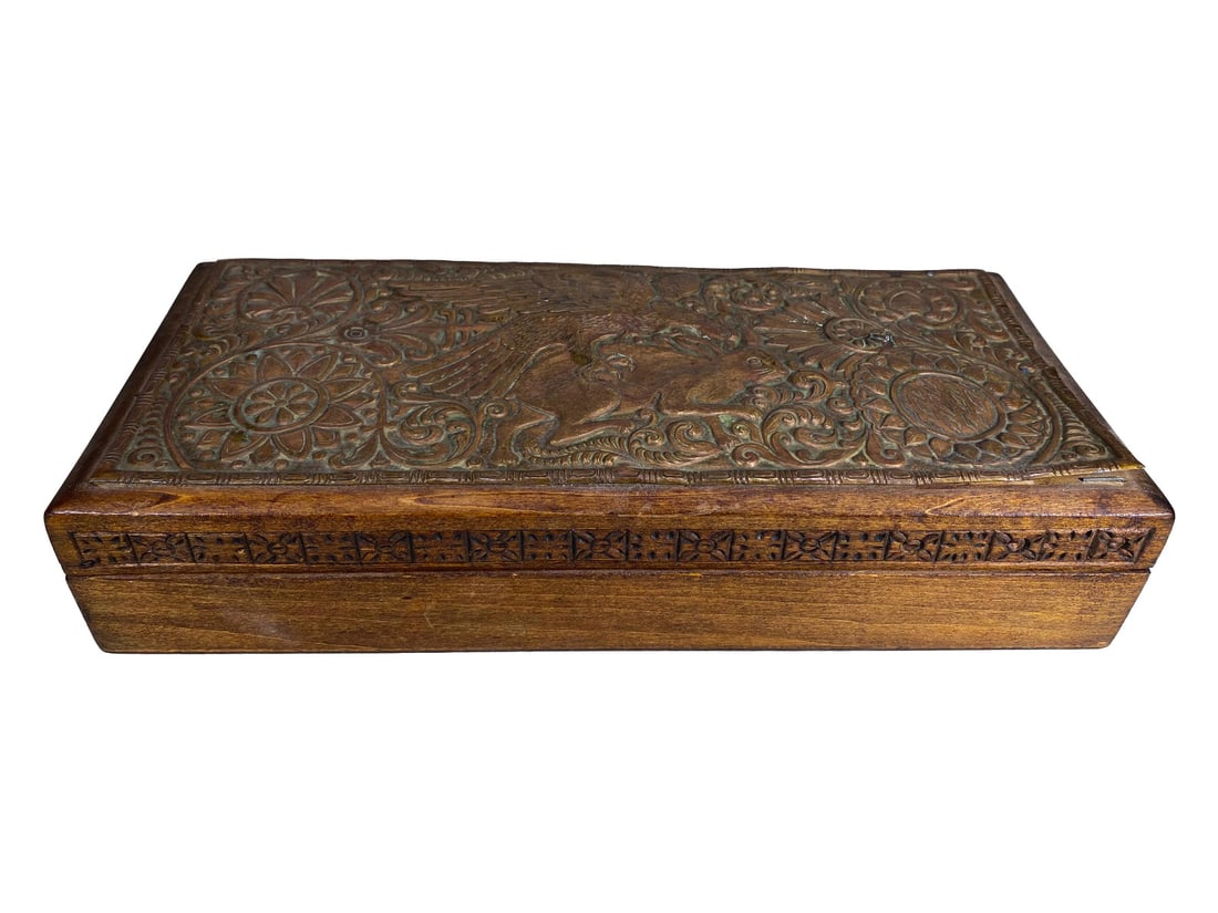 Antique Wood & High Relief Copper Plaque on top (1 of 6)