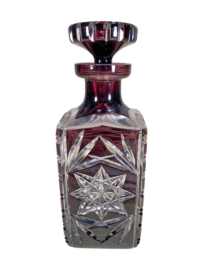 Vintage Ruby Red Cut to Clear Bottle (1 of 7)