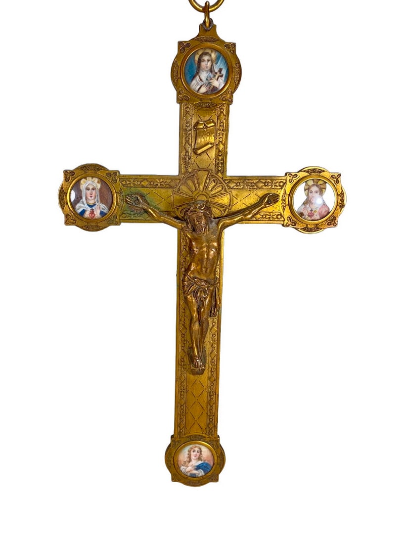 Antique Jesus Gilt Bronze Cross & Miniature Paintings (1 of 7)