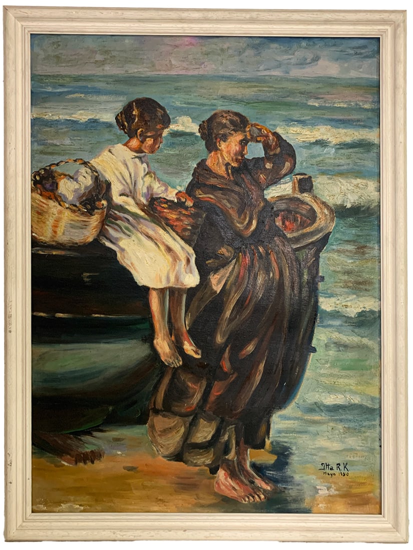 Antique Oil on Cardboard painting, signed & dated 1950 (1 of 5)