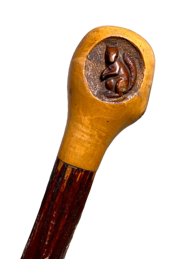 Dated 1896 Carved Wood Squirrel Walking Stick (1 of 7)