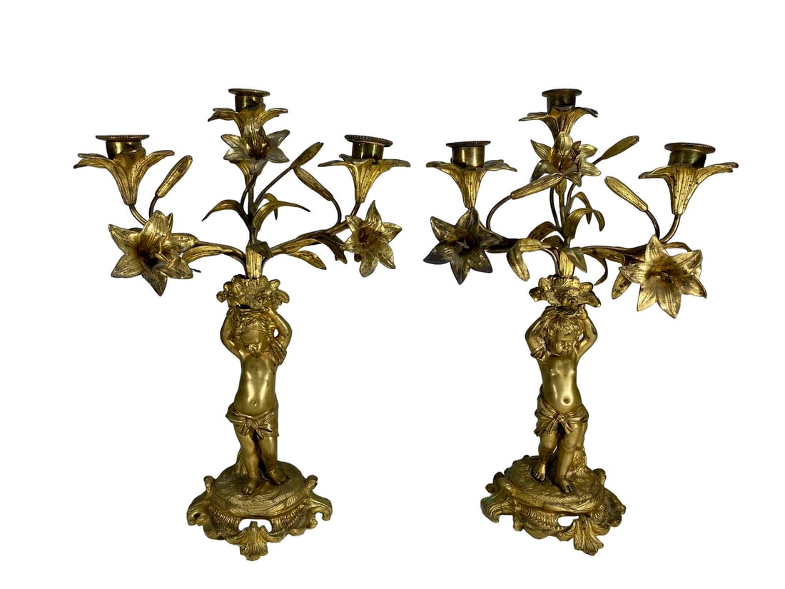 Antique French Pair of Gilt Bronze Candelabras (1 of 6)