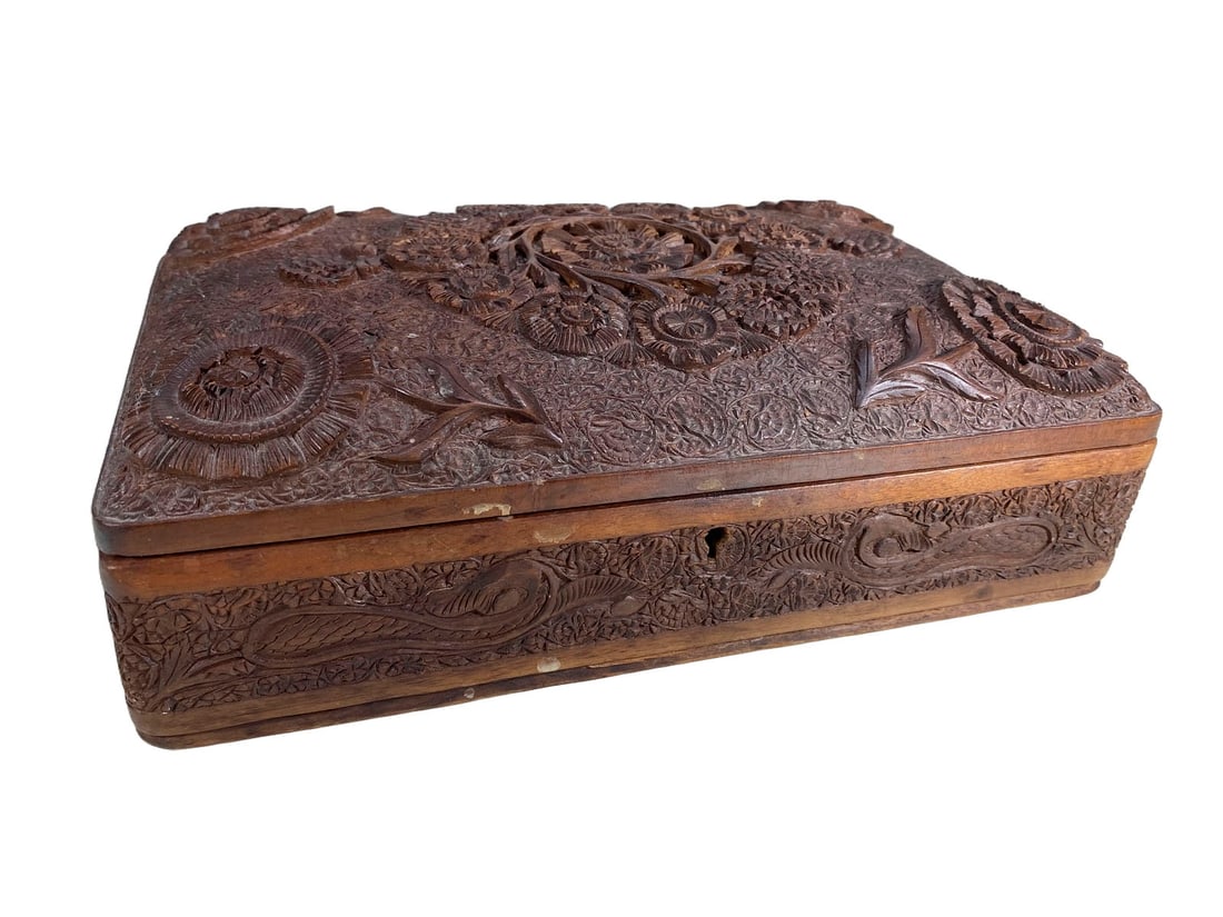 Antique Hand Carved Wood Jewelry Box (1 of 9)