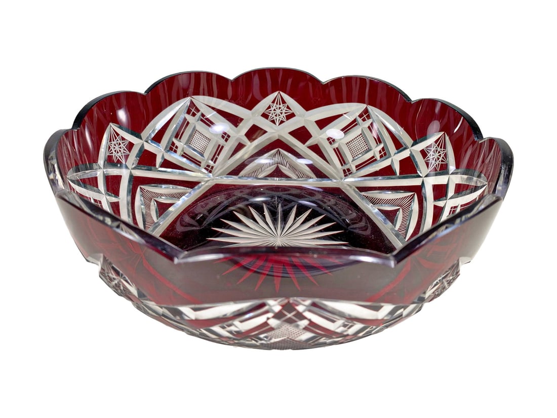 Vintage Ruby Red Cut to Clear Crystal Bowl (1 of 4)