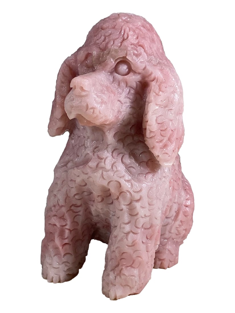 Hand Carved Pink Stone Poodle Dog Statue (1 of 5)