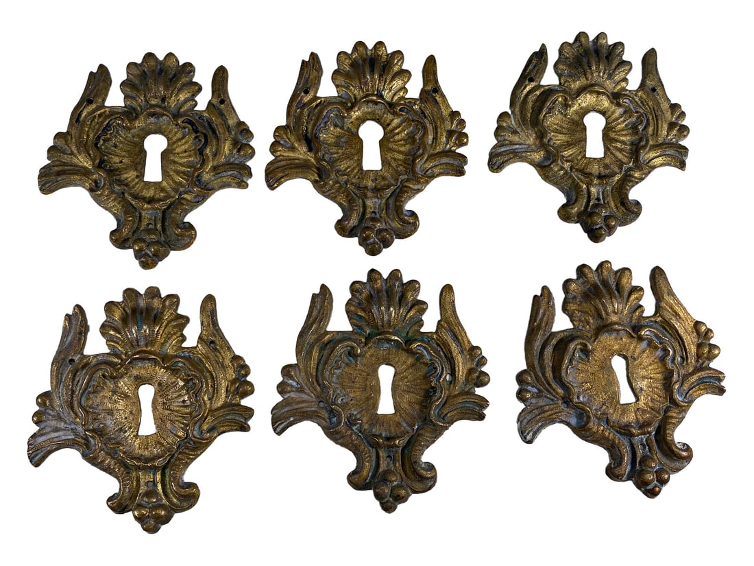 Antique French Set of 6 Bronze Furniture Lock Plates (1 of 3)