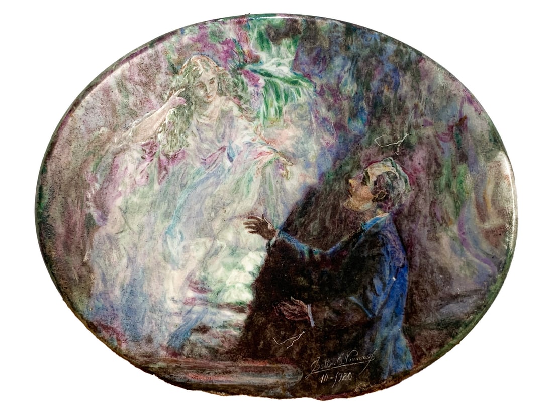 Antique Hand Painted Porcelain Plaque, signed & Dated 1920 (1 of 3)