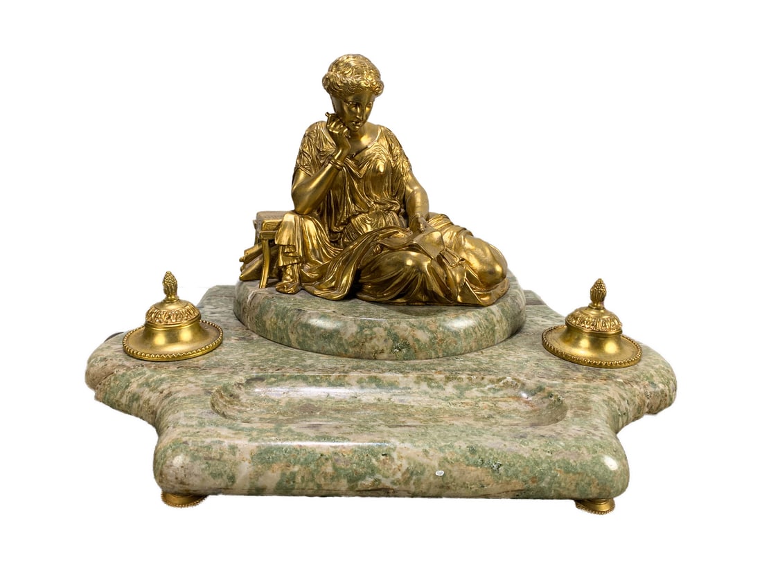 Antique French Gilt Bronze & Marble Inkwell (1 of 5)