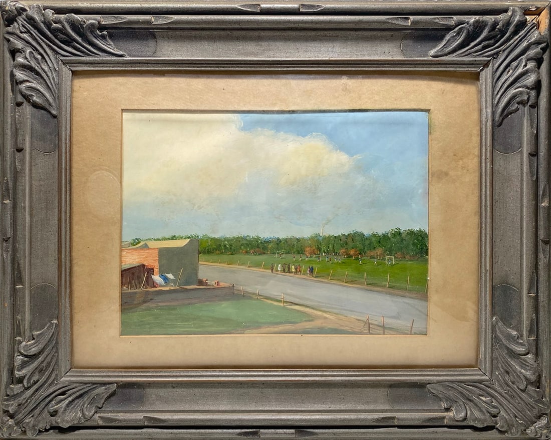 Vintage Oil on Cardboard Soccer Game Painting (1 of 6)