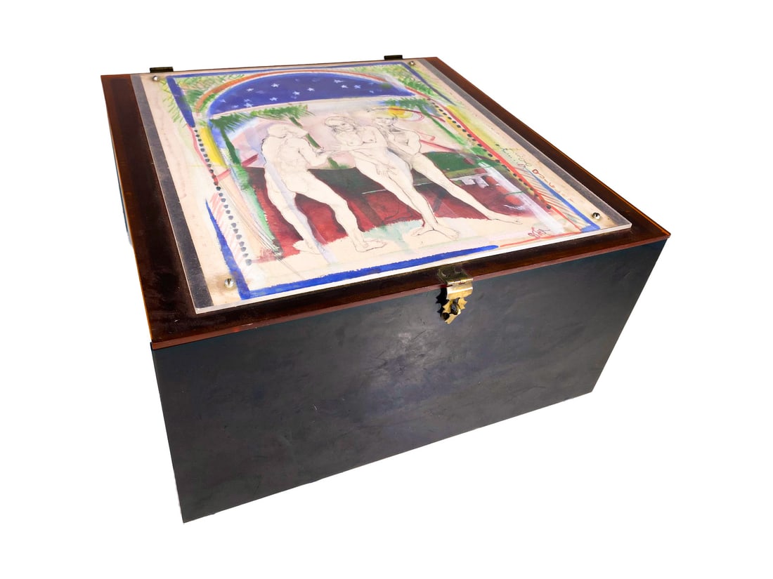 Vintage Wooden Box with a Drawing on Top (1 of 8)