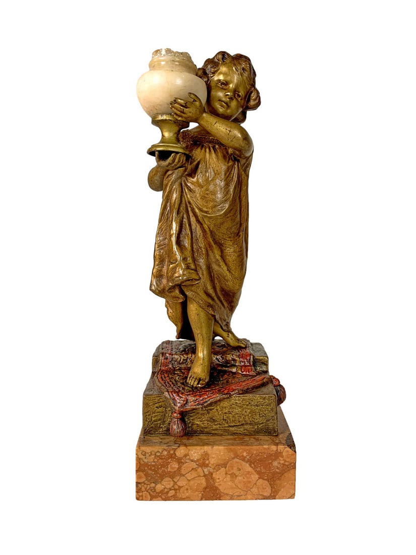 Franz BERGMAN (1838-1894) Bronze & Alabaster Girl Statue (1 of 7)