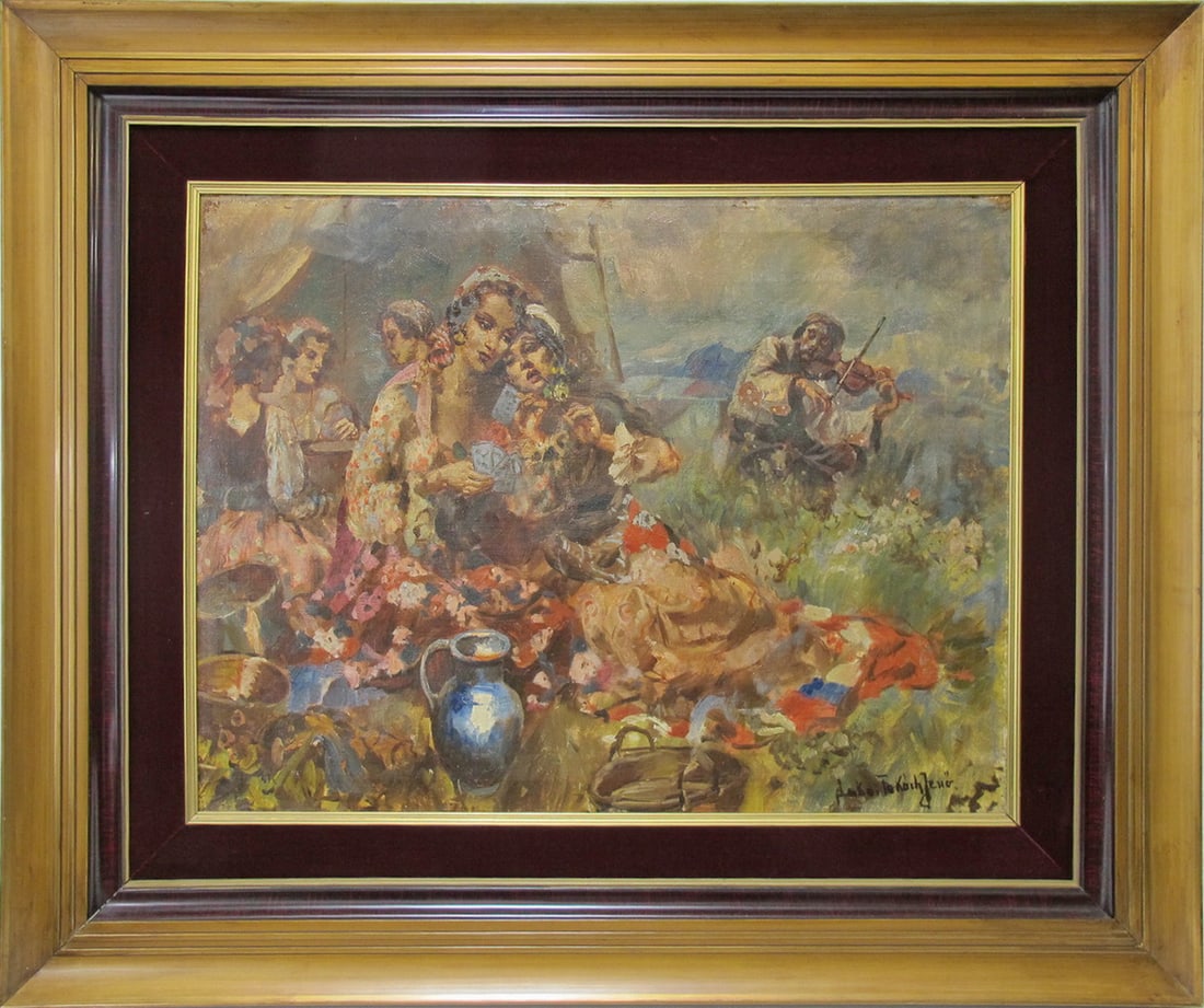 Jeno Lukai TAKACH (1888-1956) Hungarian: Jeno Lukai TAKACH (1888-1956) Hungarian oil on canvas, 37 x 44 3/4 in including frame. 23 3/4 x 31 1/2 in without frame. Local Pick up call one day before to make an appointment. TO SHIP THIS ITEM IN 