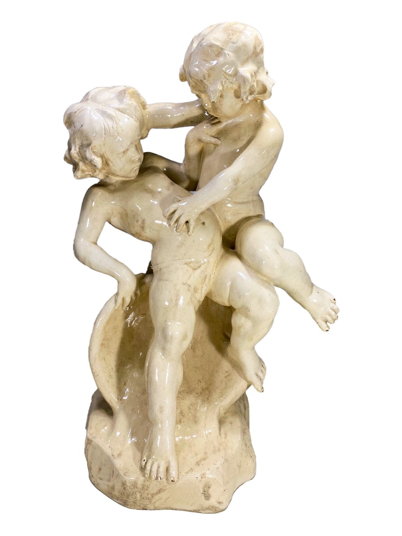 Antique Boys Playing Pottery Statue, signed (1 of 8)