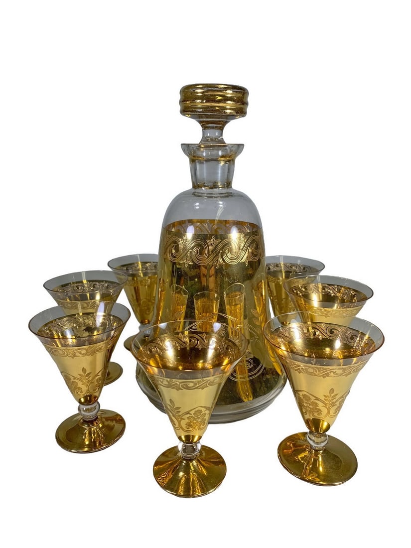 Vintage Bohemian Decanter & 8 Glasses (1 of 5)