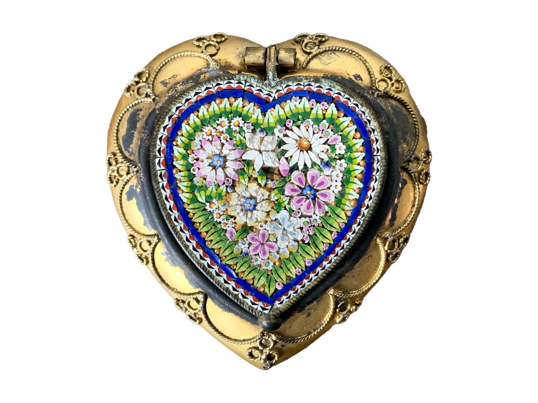 Antique Gilt & Enamel Heart Shape Pills Box (1 of 4)