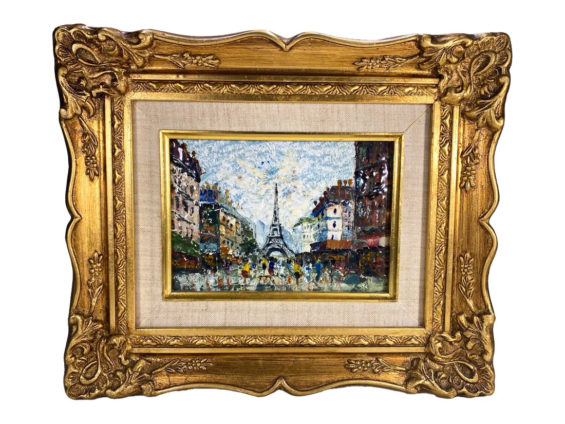 Vintage Eiffel Tower Enamel on Metal Painting (1 of 3)