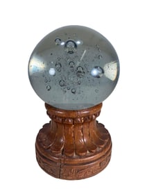 Vintage Glass Ball & a Wood Base