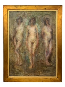Antique European Nude Oil on Canvas Painting