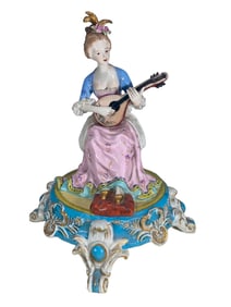 German Lady Playing Porcelain Figurine