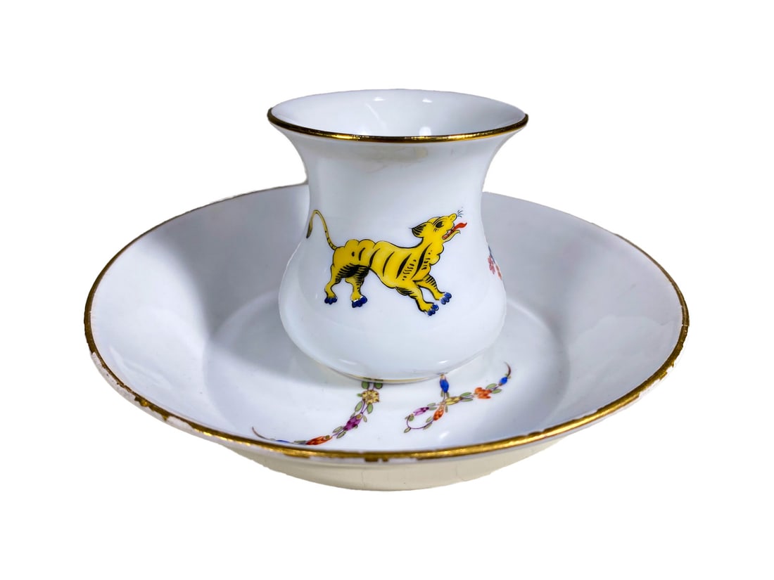 Antique German Meissen Hand Painted Porcelain Cup & Saucer (1 of 8)